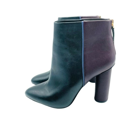 Cabi Bisset Bootie Black Purple 8 Women Leather Colorblock Boot Heel Pointed Toe - Picture 3 of 7